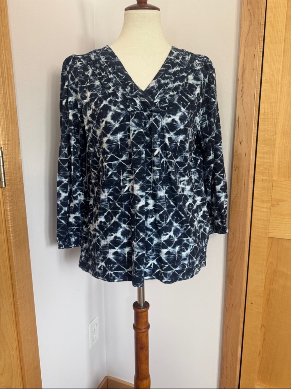 Style & Co. Navy and White Tie-Dye V-Neck Tunic